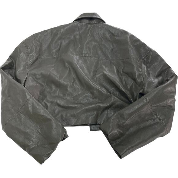 Nanushka Jacket Womens Small Holleen Solid Green Faux Leather Collared - Picture 6 of 13